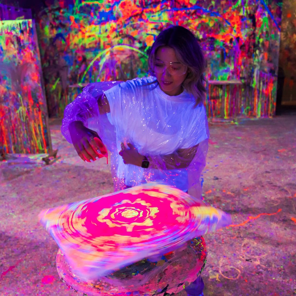 UV neon spin art session at The Paint Corner